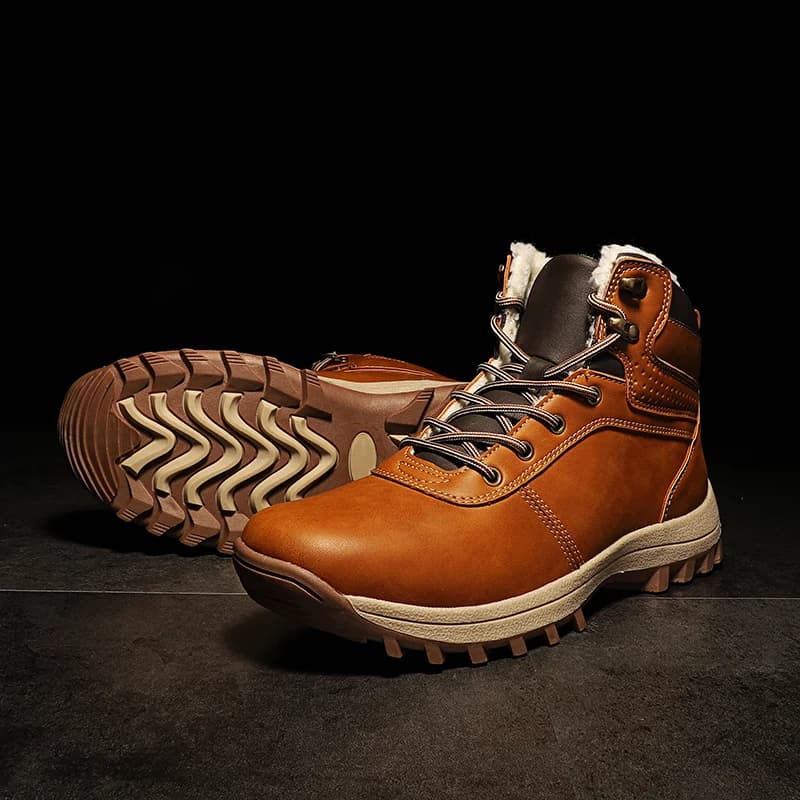 HIKEUP Winter Boots Men Cotton Shoes Winter Outdoor Hiking Shoes Workwear Sport High Top Plus Velvet Warm Men's Shoes