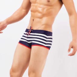 Man's Swimming Trunk Strips Sport Beach Short Swim Brand Swimsuit Pouch Beach Board Shorts