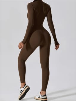 Half zip integrated long yoga jumpsuit solid color sexy long sleeved integrated sportswear for women