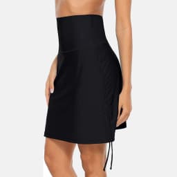 Anfilia Women's Swim Skirts Built in Briefs High Waisted Bikini Shorts Drawstring Ruched Tummy Control Swimsuit Bottoms