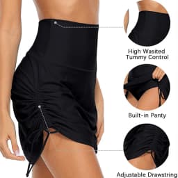 Anfilia Women's Swim Skirts Built in Briefs High Waisted Bikini Shorts Drawstring Ruched Tummy Control Swimsuit Bottoms
