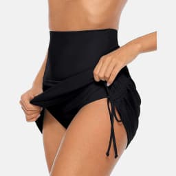 Anfilia Women's Swim Skirts Built in Briefs High Waisted Bikini Shorts Drawstring Ruched Tummy Control Swimsuit Bottoms