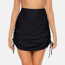 Anfilia Women's Swim Skirts Built in Briefs High Waisted Bikini Shorts Drawstring Ruched Tummy Control Swimsuit Bottoms