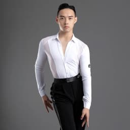 2026 New Long Sleeves Latin Dance T-shirt Boy's Practice Top Wear Men's Deep V Neckline Seethrough Design Charles Shirt