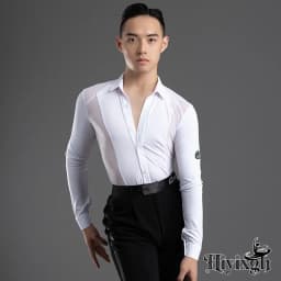 2026 New Long Sleeves Latin Dance T-shirt Boy's Practice Top Wear Men's Deep V Neckline Seethrough Design Charles Shirt