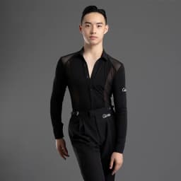2026 New Long Sleeves Latin Dance T-shirt Boy's Practice Top Wear Men's Deep V Neckline Seethrough Design Charles Shirt