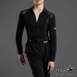 2026 New Long Sleeves Latin Dance T-shirt Boy's Practice Top Wear Men's Deep V Neckline Seethrough Design Charles Shirt