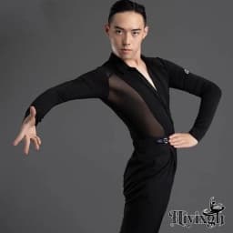 2026 New Long Sleeves Latin Dance T-shirt Boy's Practice Top Wear Men's Deep V Neckline Seethrough Design Charles Shirt