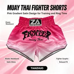 Pink Gradient Muay Thai Shorts Shiny Satin Elastic Waist Boxing Trunks Lightweight MMA Kickboxing Sparring Pants Men Women Kids