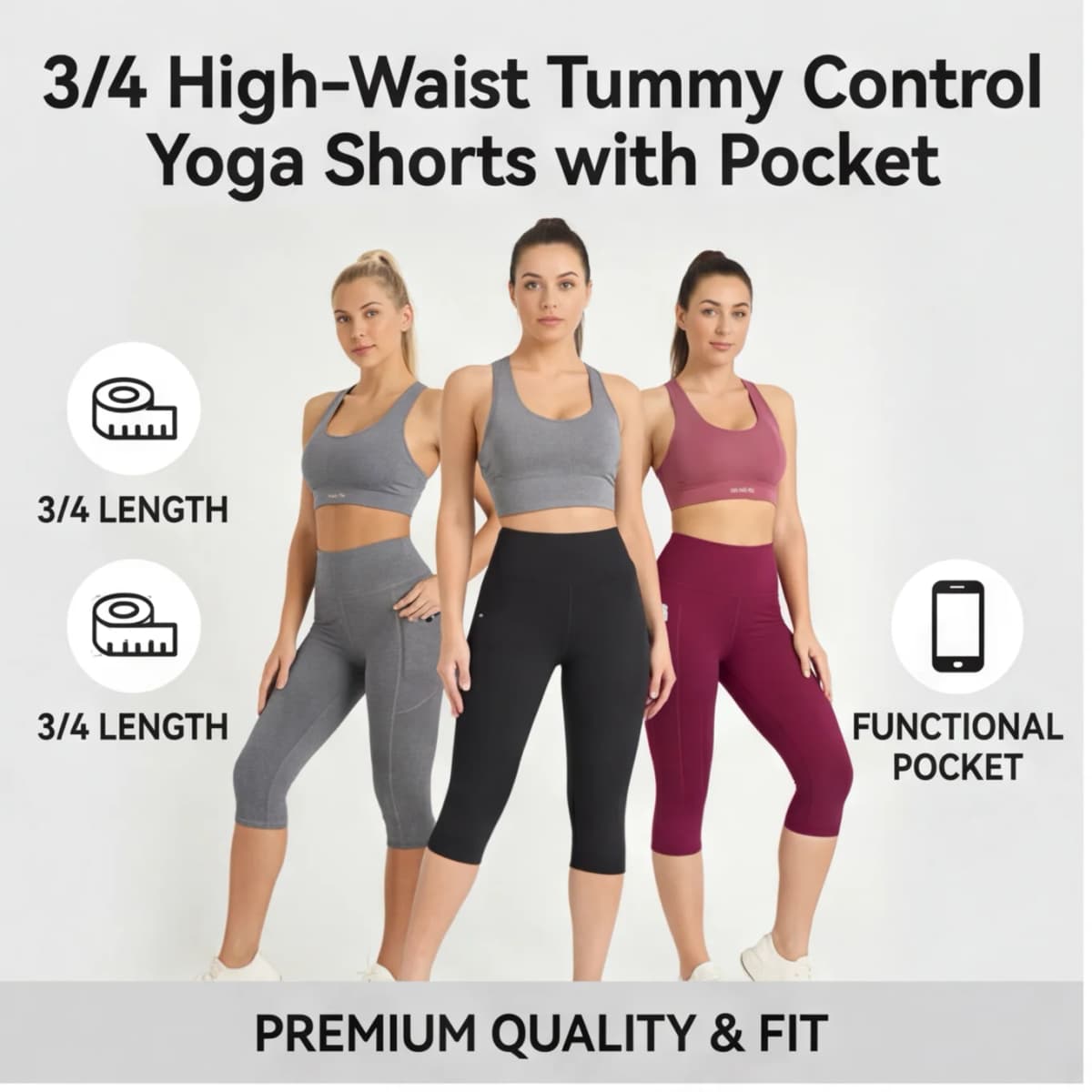 Women High Waisted Capri Leggings with Pockets Tummy Control Yoga Pockets for Women Yoga Pants Workout Capri Pants Leggings