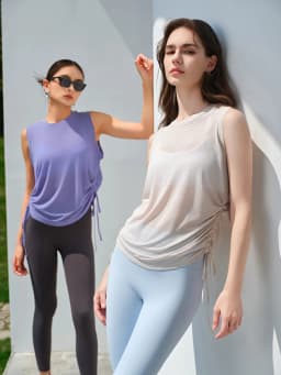 Women's Sleeveless Workout Tank Top, Loose Side Drawstring Yoga Shirt for Gym Running and Casual Fitness