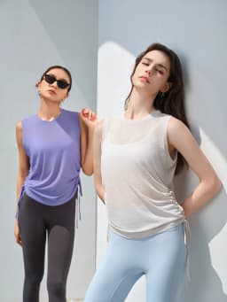 Women's Sleeveless Workout Tank Top, Loose Side Drawstring Yoga Shirt for Gym Running and Casual Fitness