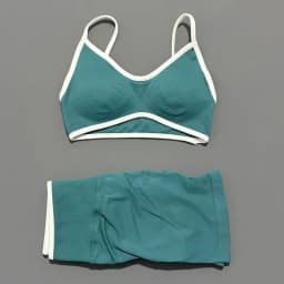 2 Piece Yoga Set Women Contrast Trim V Neck Thin Strap Sports Bra High Waist Cuff Binding Leggings Soft Stretch Gym Workout Suit