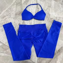 Seamlessyoga Set Women Workout Scrunch Leggings Set Strappy Halter Sports Bra Fitness Gym Clothing Workout Set 2 Pieces
