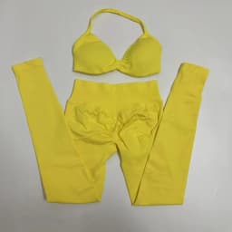 Seamlessyoga Set Women Workout Scrunch Leggings Set Strappy Halter Sports Bra Fitness Gym Clothing Workout Set 2 Pieces