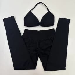 Seamlessyoga Set Women Workout Scrunch Leggings Set Strappy Halter Sports Bra Fitness Gym Clothing Workout Set 2 Pieces