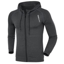 Men Running Sports Jackets Gym Training Zipper Slim Hiking Sweatshirts Comfortable Elastic Quick Dry Fitness Long Sleeve Hooded