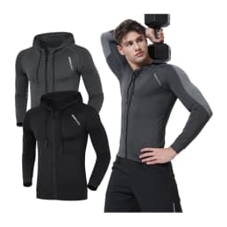 Men Running Sports Jackets Gym Training Zipper Slim Hiking Sweatshirts Comfortable Elastic Quick Dry Fitness Long Sleeve Hooded