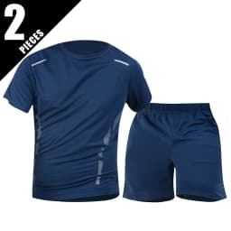 2-Piece Men's Summer Quick Drying Sports Suit Loose And Breathable Short Sleeved T-shirt Running And Fitness Black Pocket Shorts