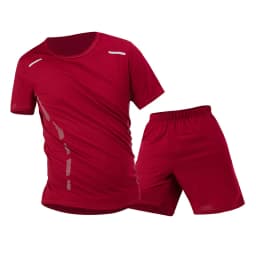 2-Piece Men's Summer Quick Drying Sports Suit Loose And Breathable Short Sleeved T-shirt Running And Fitness Black Pocket Shorts