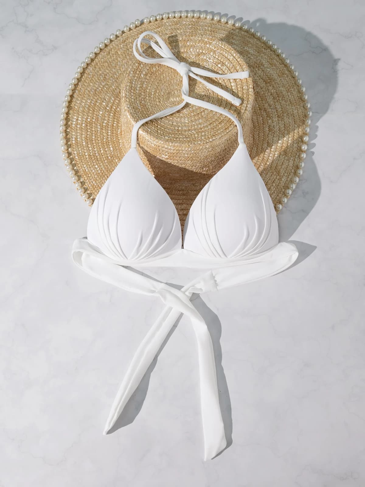 Pure white spaghetti swimsuit split bikini top