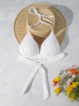 Pure white spaghetti swimsuit split bikini top