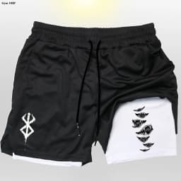 Anime Gym 2 in 1 Shorts For Men Sports Fitness Print Short Lining Phone Pocket Shorts Workout Running Mesh Sport Short Pants