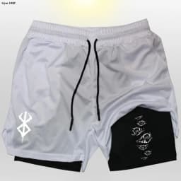 Anime Gym 2 in 1 Shorts For Men Sports Fitness Print Short Lining Phone Pocket Shorts Workout Running Mesh Sport Short Pants