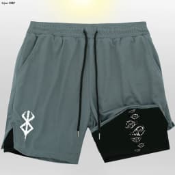 Anime Gym 2 in 1 Shorts For Men Sports Fitness Print Short Lining Phone Pocket Shorts Workout Running Mesh Sport Short Pants