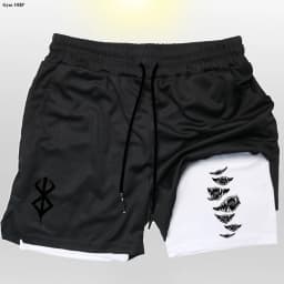 Anime Gym 2 in 1 Shorts For Men Sports Fitness Print Short Lining Phone Pocket Shorts Workout Running Mesh Sport Short Pants