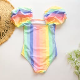 Gradient Kids Girls Swimsuit Swimwear Puff Sleeve Child Swimming Suit Cute Teen One Piece Swimwear Mermaid Children Bathing Suit