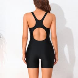 Anfilia Women One-piece Sports Swimsuit Professional Training Athletic Boyleg Racerback Bathing Suit Wave Line Printing Swimwear