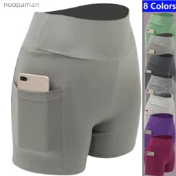 2026 Women's Yoga Pants Gym Pants Sports Running Shorts Quick Dry Leggings Cycling Push-Ups Safety Panties with Side Pockets