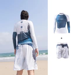 Nu-June Surfing Rash Guard Men Swimwear Long Sleeve Swimsuit Mens Rashguard Two-Pieces Surf Shirt For Swimming UPF50 Protect