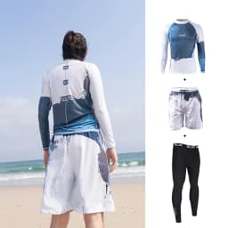 Nu-June Surfing Rash Guard Men Swimwear Long Sleeve Swimsuit Mens Rashguard Two-Pieces Surf Shirt For Swimming UPF50 Protect