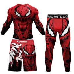 New Men MMA Compression T-shirt Muay Thai Shorts Spartan 4pcs/Set Rashguard Jiu Jitsu Shirts Clothing Bjj Boxing Boxe Sport Suit