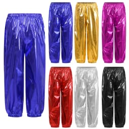 Kids Boys Girls Metallic Harem Pants Jazz Dance Costumes Elastic Waistband Shiny Trousers for Modern Hip Hop Street Dancewear