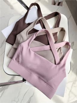 Criss Cross Sports Bra Medium Support Brushed Gym Fitness Workout Push Up Bra with Removable Padding