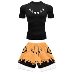 Anime Compression Set Running Sport Fitness Suit for Men Quick Dry Compression Shirt+Gym Shorts 2PCS Workout Summer Sportwear