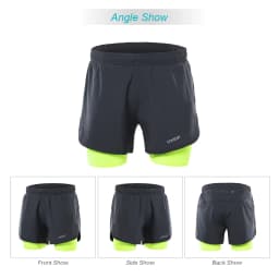Lixada Men's 2-in-1 Running Shorts Quick Drying Breathable Active Training Exercise Jogging Cycling Shorts with Longer Liner