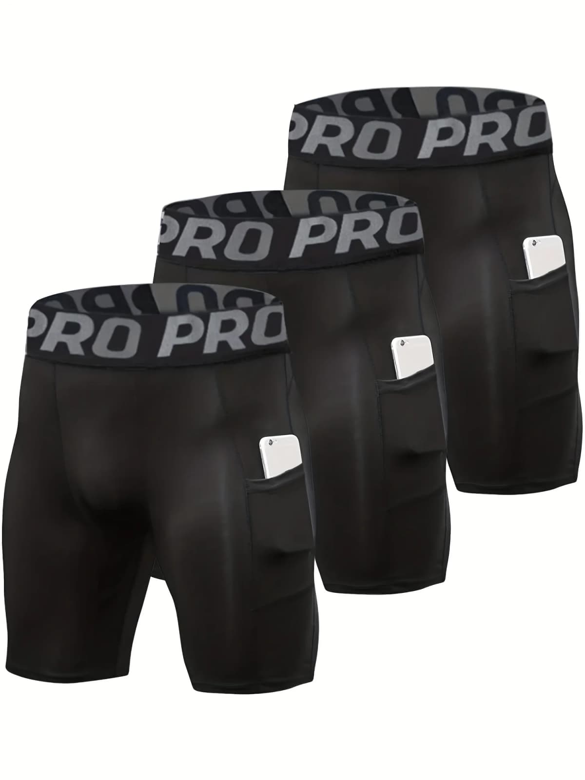 3 Pack Compression Shorts Men with Pocket, Spandex Running Shorts Sport Athletic Workout Performance Underwear