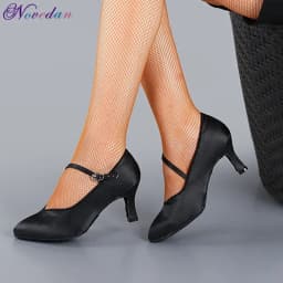Standard Dance Shoes Women High Heels Ladies Satin Ballroom Dance Shoes Closed Toe Modern Quickstep Foxtrot Waltz Dance Shoes