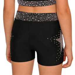 Kids Girls Shiny Rhinestones Acrobatics Gymnastics Dance Costume School Show Performance Elastic Waistband Shorts for 6-16 Years