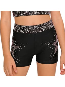 Kids Girls Shiny Rhinestones Acrobatics Gymnastics Dance Costume School Show Performance Elastic Waistband Shorts for 6-16 Years