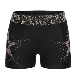 Kids Girls Shiny Rhinestones Acrobatics Gymnastics Dance Costume School Show Performance Elastic Waistband Shorts for 6-16 Years