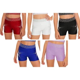 Kids Girls Shiny Rhinestones Acrobatics Gymnastics Dance Costume School Show Performance Elastic Waistband Shorts for 6-16 Years