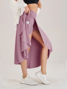 Lady Yoga Tennis Skorts Shorts with Side Pockets and an Opening at the Waist Long dress Fitness Sportswear Workout For Women