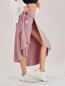 Lady Yoga Tennis Skorts Shorts with Side Pockets and an Opening at the Waist Long dress Fitness Sportswear Workout For Women