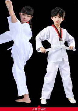 2022 TKD Costumes Clothing White Taekwondo Uniforms WTF Karate Judo Dobok Clothes Children Adult Unisex Long Sleeve Gi Uniform