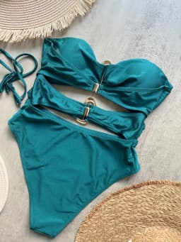 3 Colors Sexy Metal Rings Cut Out Women Swimwear One Piece Swimsuit Female Bandeau High Leg Cut Bather Bathing Suit Swim B026D
